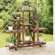 Portafiori con Ruote-Supporto per Piante Mobile-Rastrelliera per Fiori 110x25x101 cm in Legno Massello di Abete 877633