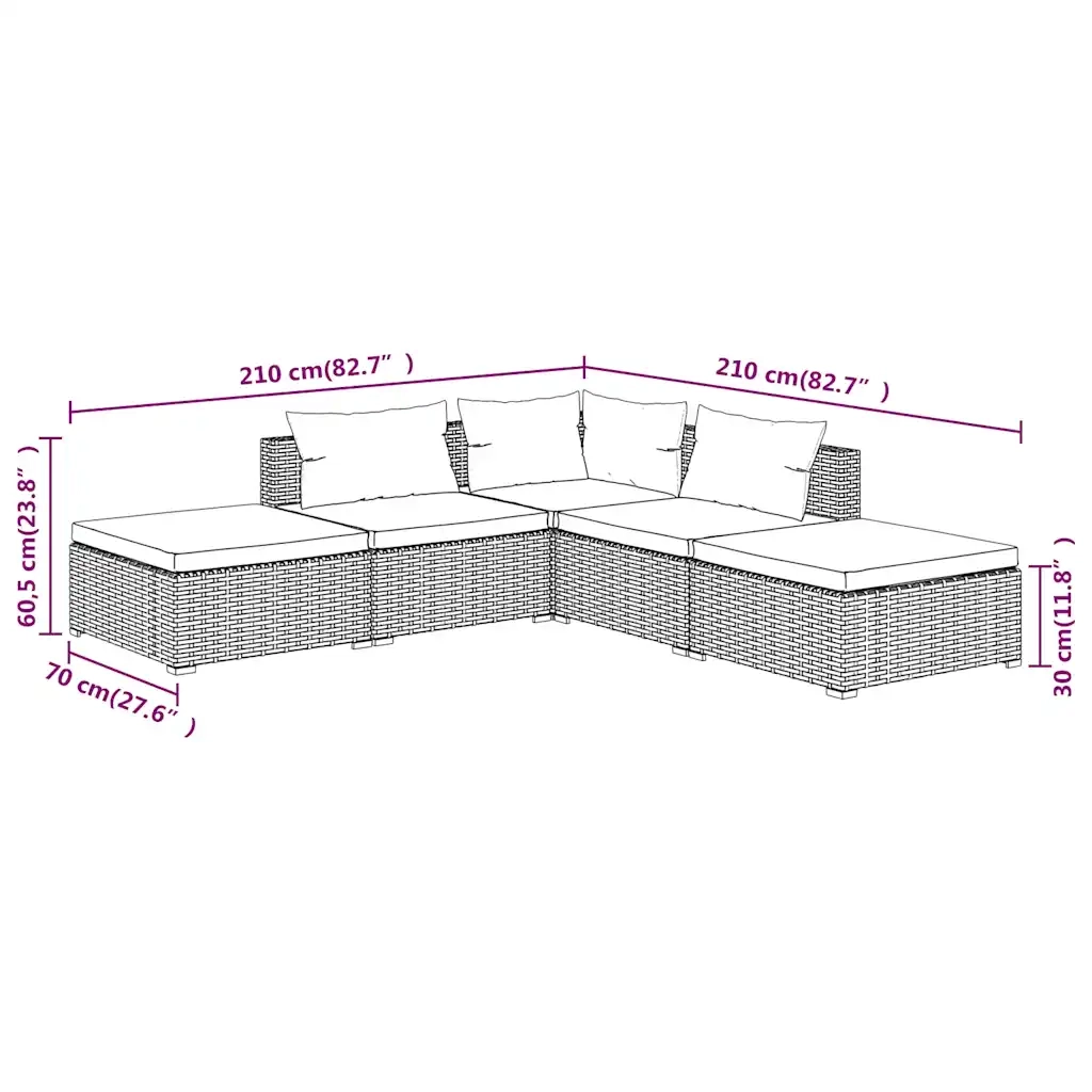 Set Divani da Giardino 5 pz con Cuscini in Polyrattan Grigio cod mxl 53238