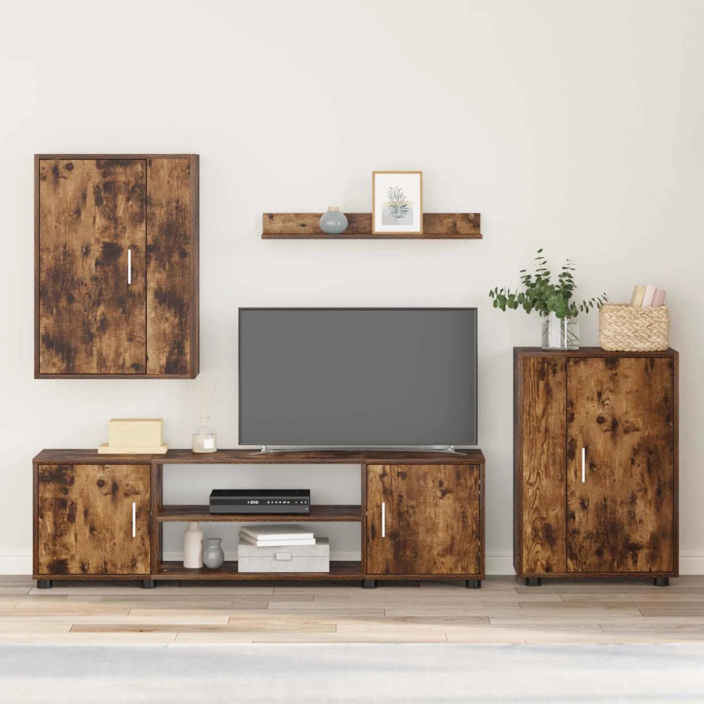 Set mobile TV 4 pz | Armadietto TV | Mobile Porta TV Rovo affumicato Legno multistrato