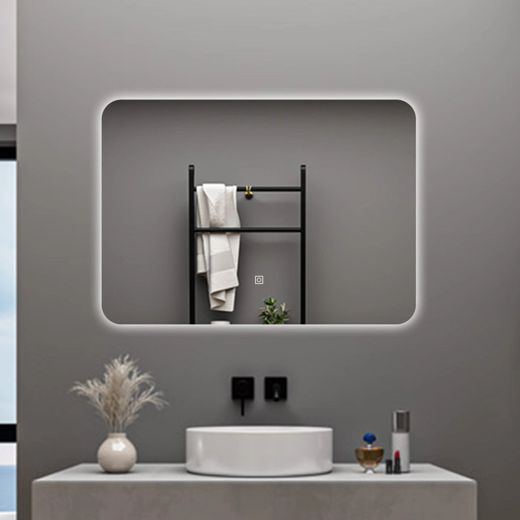 AICA Specchio da bagno 90 x 60 cm, dimmerabile, interruttore touch, Funzione Memoria