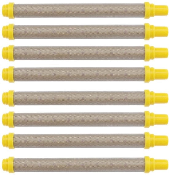 Filtro a maglie 100 - 8 pezzi - Acciaio inossidabile - Plastica - Adatto per macchine a spruzzo senza aria - Lunghezza 102 mm - Filtro a maglie per pistola spray