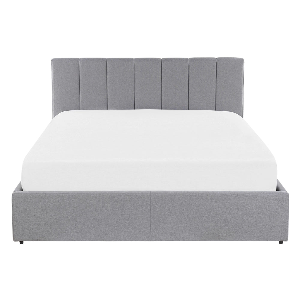 Letto contenitore Rivestimento in tessuto grigio chiaro 140 x 200 cm con testiera a doghe
