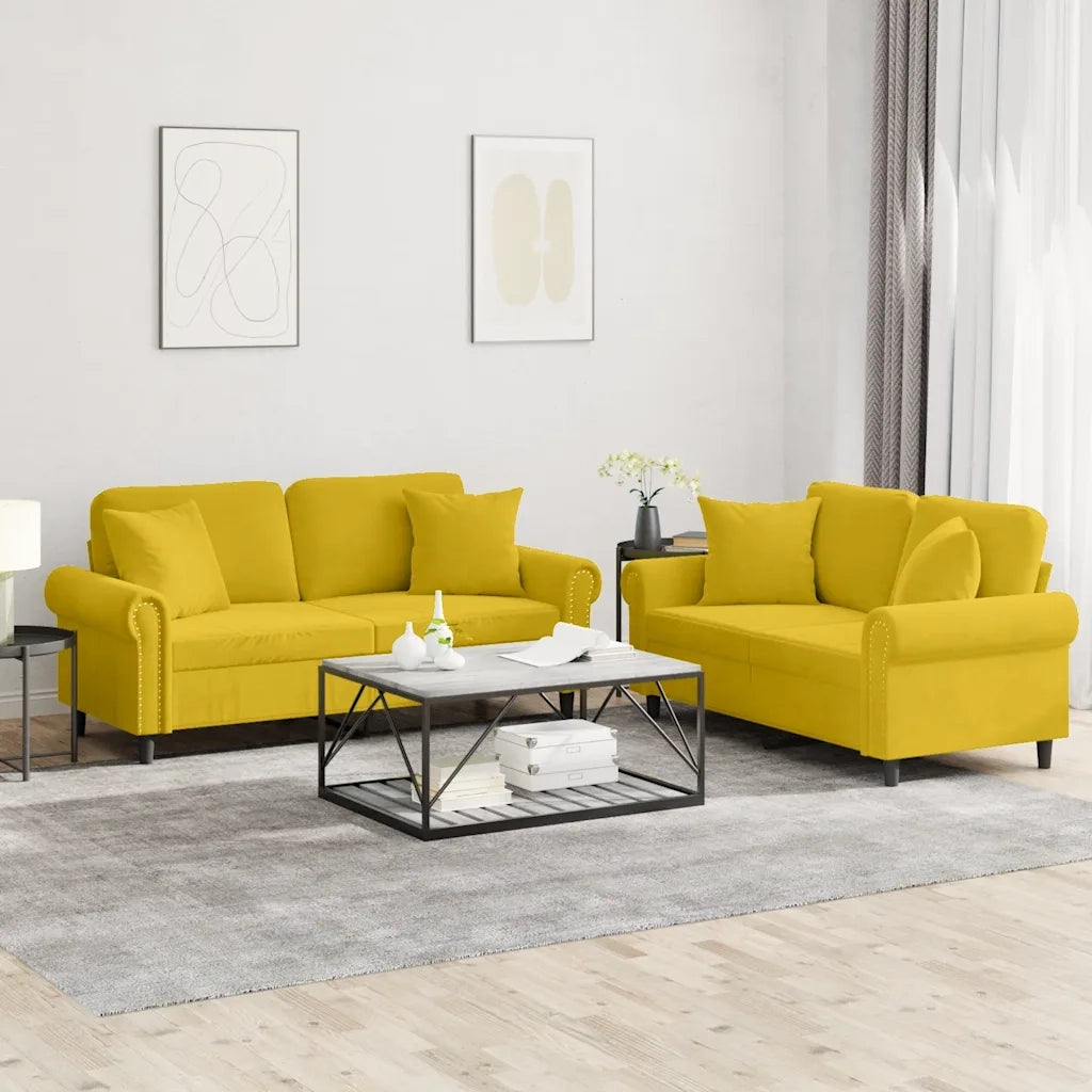 Set di Divani 2 pz con Cuscini Giallo in Velluto 3202236