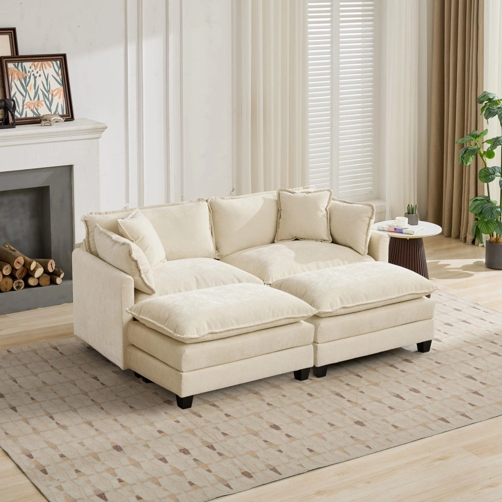 Canapé modulaire in ciniglia con cuscino schienale seduta morbida e montaggio rapido per soggiorno e appartamento beige