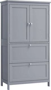 Cassettiera per bagno, cassettiera per cucina, cassettiera per archiviazione con 2 porte e 2 ripiani, piano regolabile, 30 x 60 x 110 cm, grigio chiaro