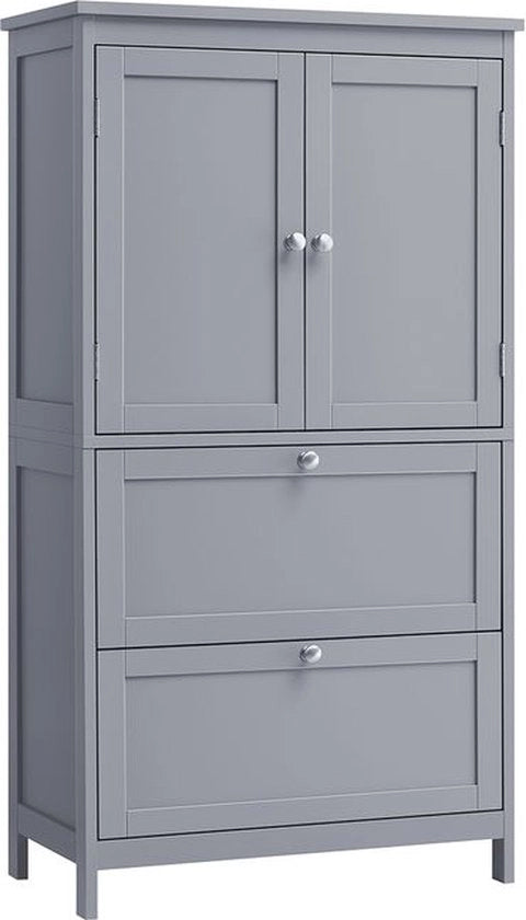 Cassettiera per bagno, cassettiera per cucina, cassettiera per archiviazione con 2 porte e 2 ripiani, piano regolabile, 30 x 60 x 110 cm, grigio chiaro