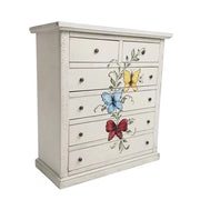 Cassettiera 6 cassetti in legno shabby bianco anticato decori farfalla 86x40x96 - Mobili 2G