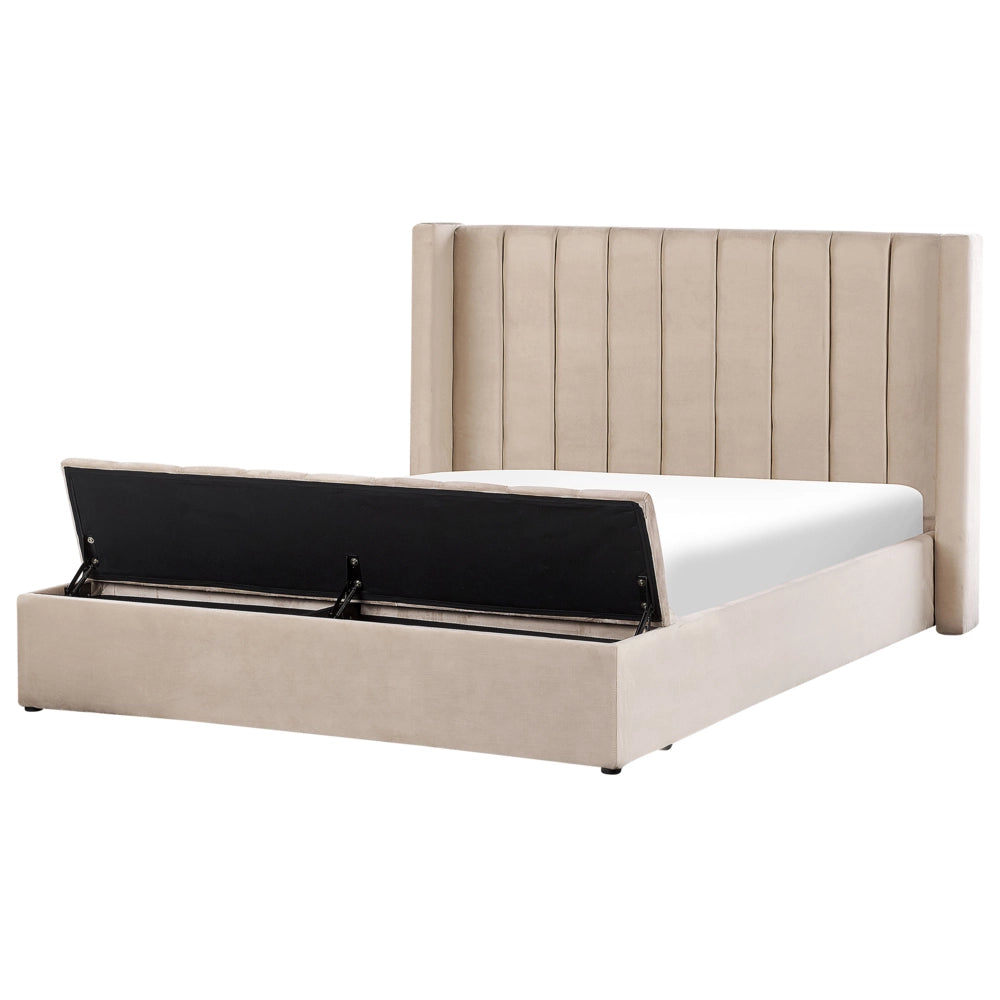 Letto matrimoniale ad acqua in velluto beige con cassapanca 180 x 200 cm moderno glam morbido materasso camera da letto
