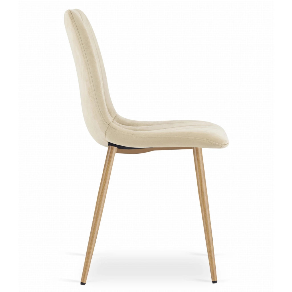 Sedia LAVA in velluto beige chiaro con gambe effetto legno