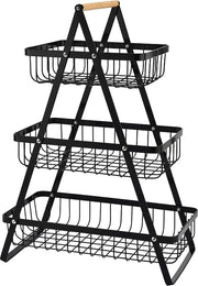 Cassa frutta e verdura in metallo, cassa frutta quadrata, cassa frutta a 3 celle, cassa frutta pratica in metallo, per pane, snack, angolo, magazzino, cucina, nero