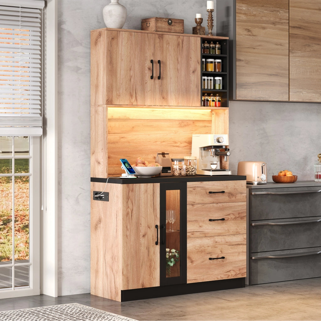 Mobile Cucina Alto con LED ¨C MINIMAL ¨C Nero, Legno, 105x40x180 cm