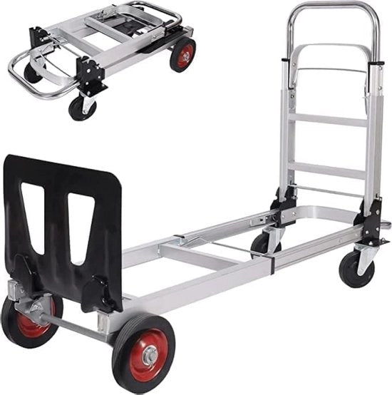 Carrello a ruote in alluminio - pieghevole e trasformabile - capacità di carico 100 kg - uso professionale - multi-posizionabile - carrello a piattaforma con pneumatici