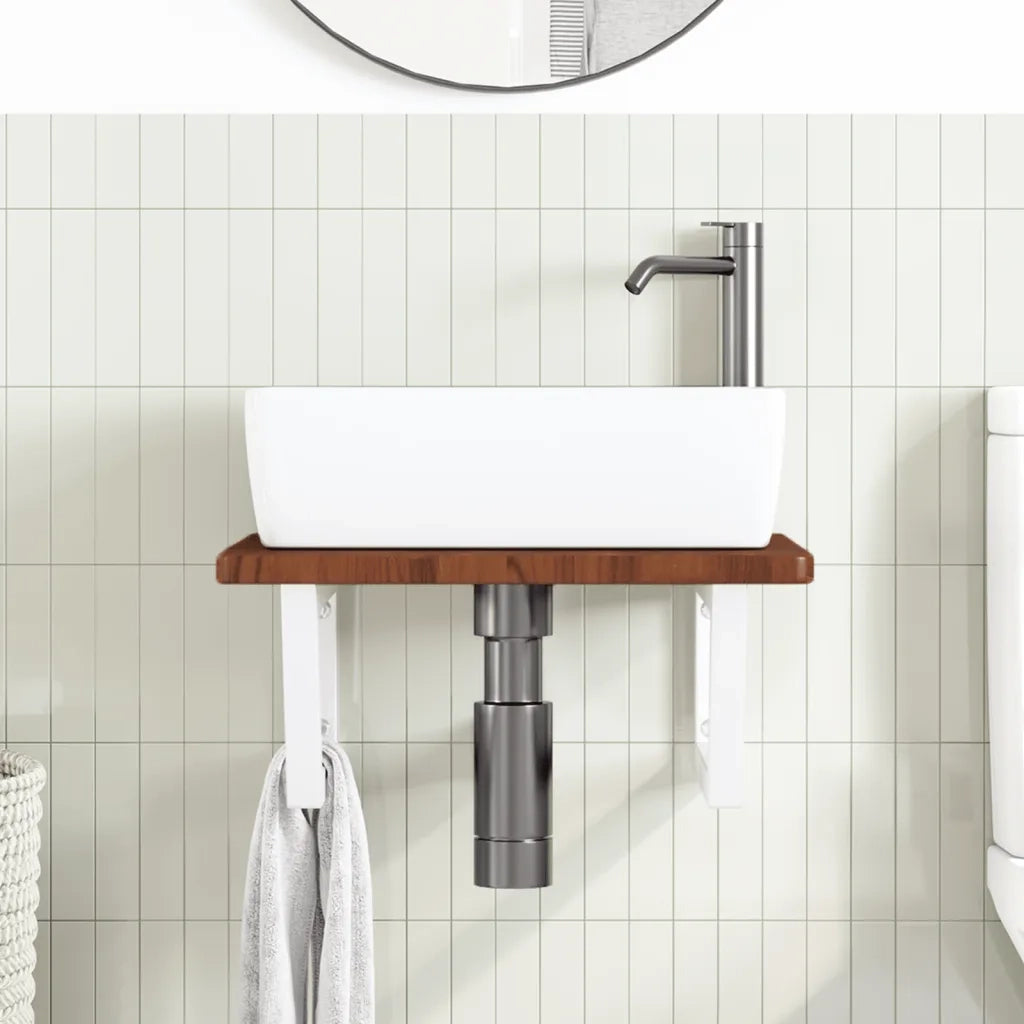Ripiano a Parete per Lavabo in Acciaio e Massello di Rovere