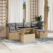 Set Divano da Giardino 6 pz con Cuscini Beige in Polyrattan