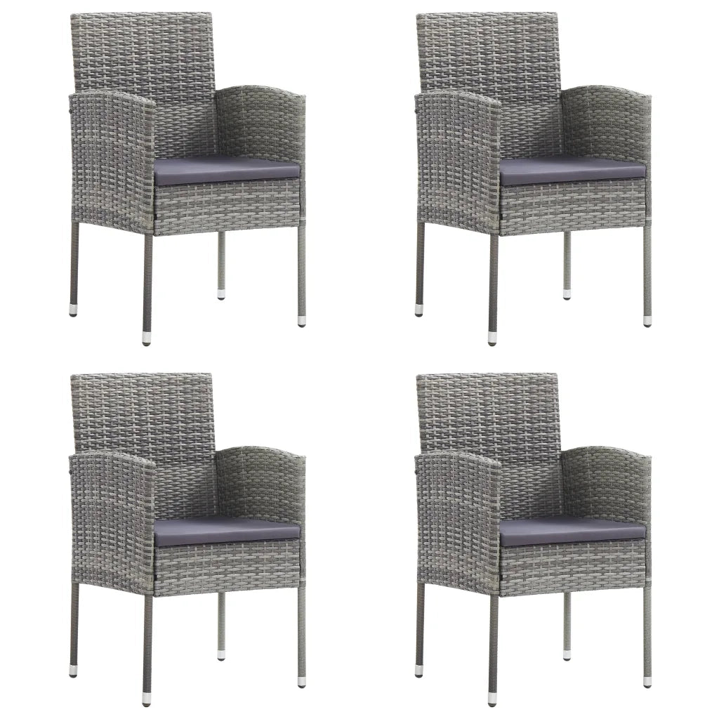 Set da Pranzo da Giardino 5 pz Nero Grigio Polyrattan e Acciaio