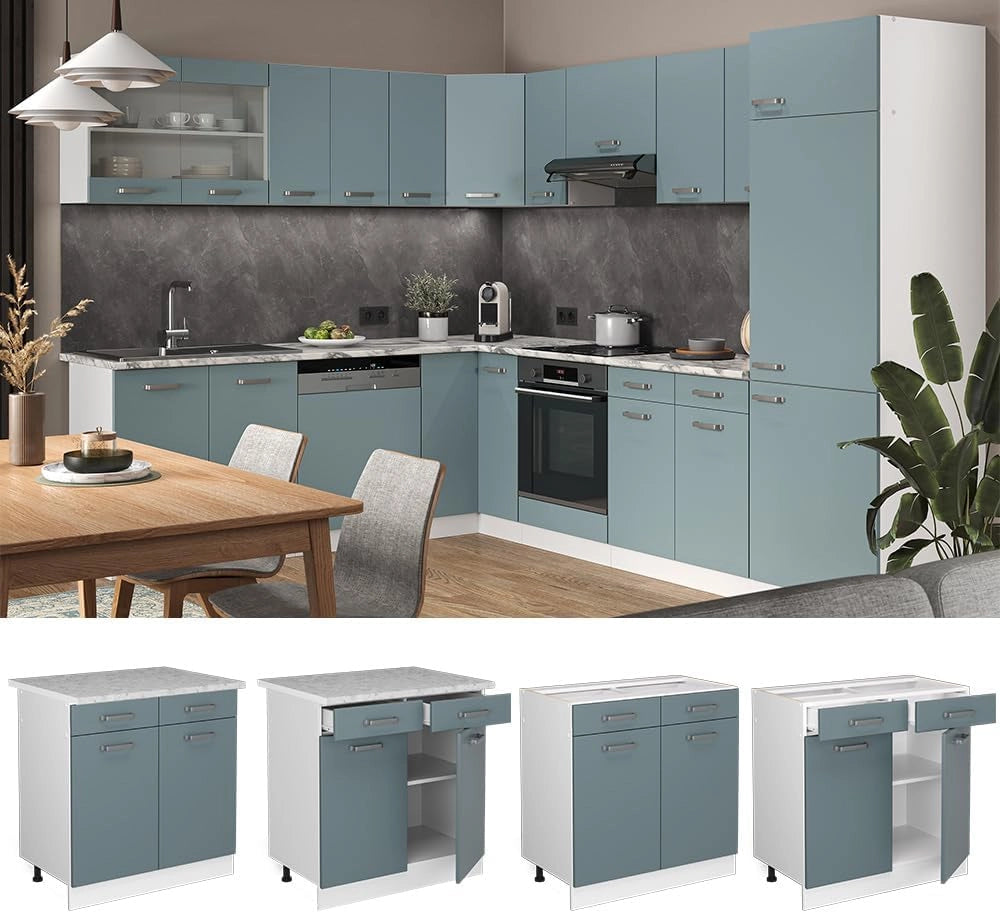 Mobiletto base per cucina R-Line, Grigio-blu, 80 cm, senza piano di lavoro, per la libera combinazione all'interno di sistemi cucina modulari