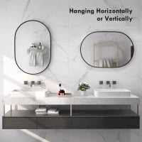 Specchio Bagno Ovale da Parete con Cornice in Alluminio, Verticale o Orizzontale, 60x90cm, Nero