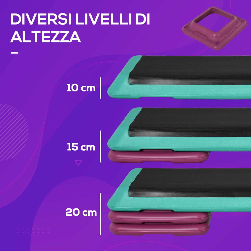 Stepper per Aerobica 110x40x20 cm Antiscivolo e Regolabile su 3 Livelli in Plastica Multicolore