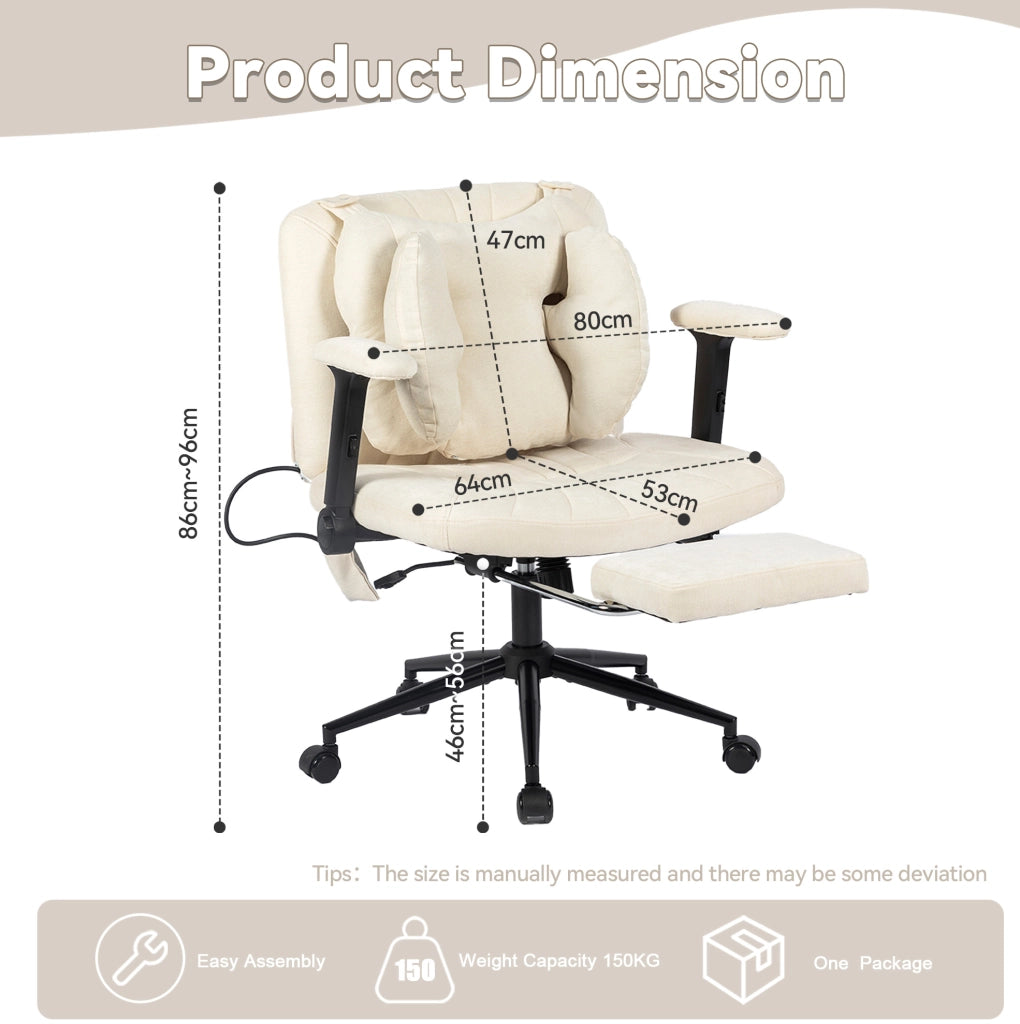 Sedia da ufficio girevole beige con supporto lombare regolabile