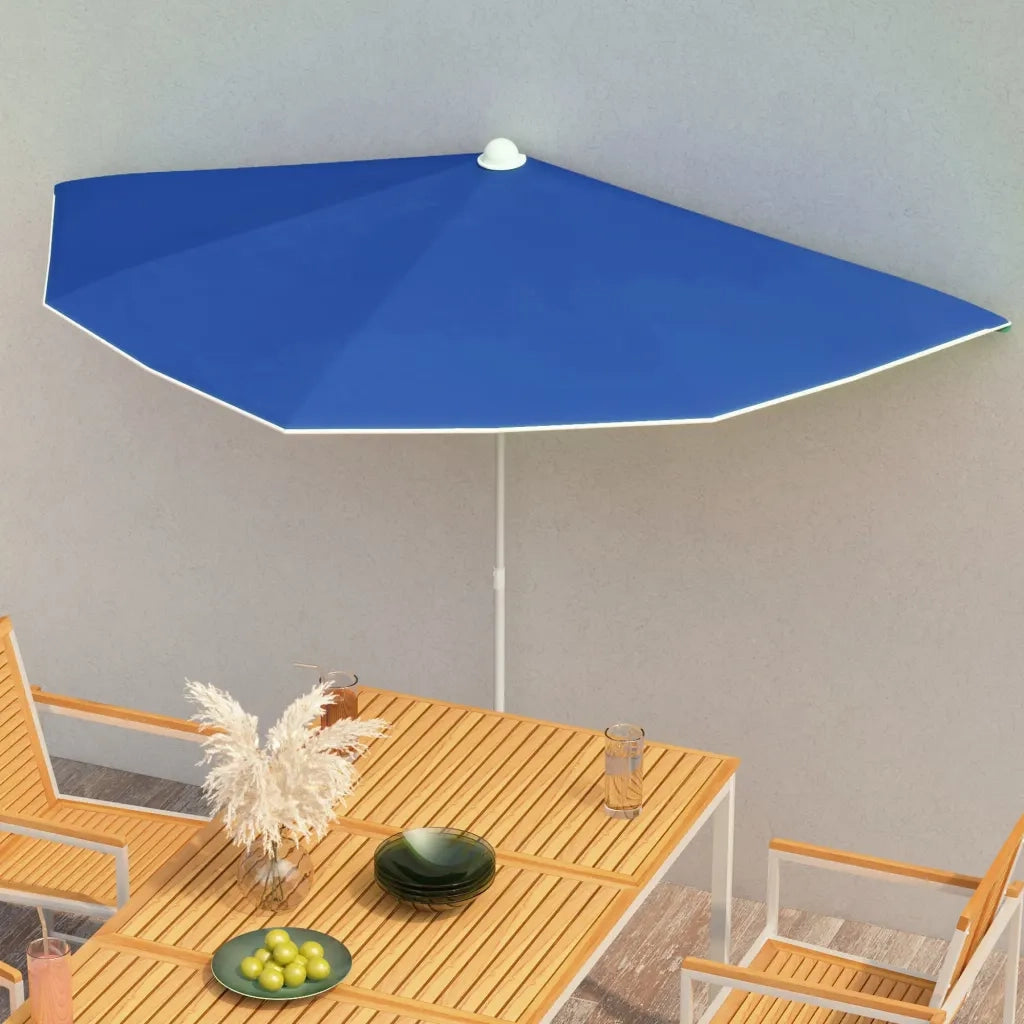 Ombrellone Semicircolare da Giardino con Palo 180x90 cm Azzurro 315566