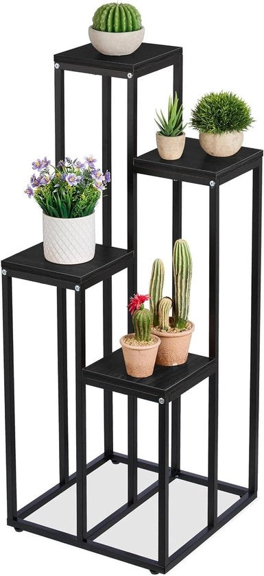 Sistema di Pianta a 4 Livelli HxBxD: 100 x 40 x 40 cm Etagere di Pianta Spaziale in Acciaio e MDF Giallo/Bianco