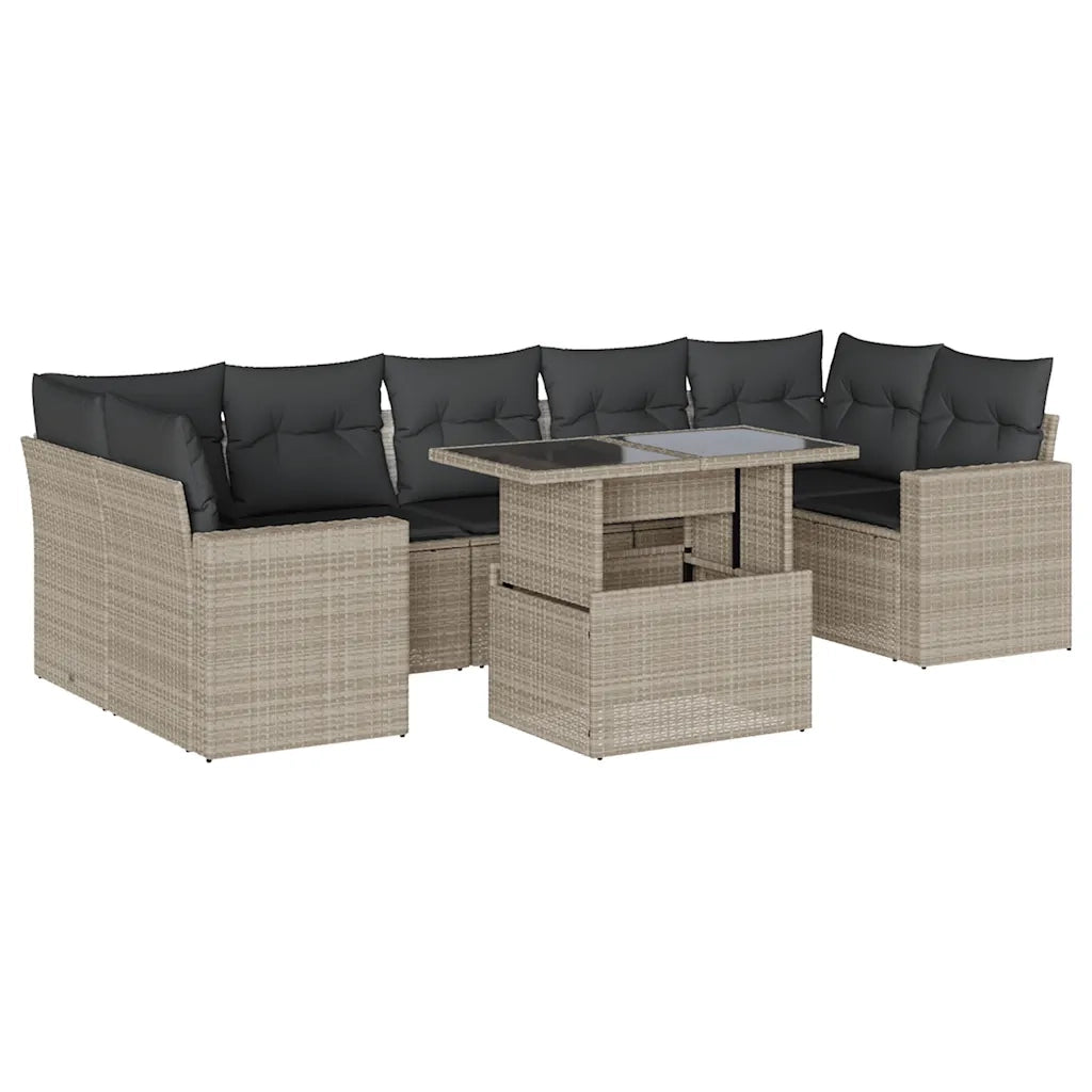 Set Divano da Giardino 8pz con Cuscini Grigio Chiaro Polyrattan