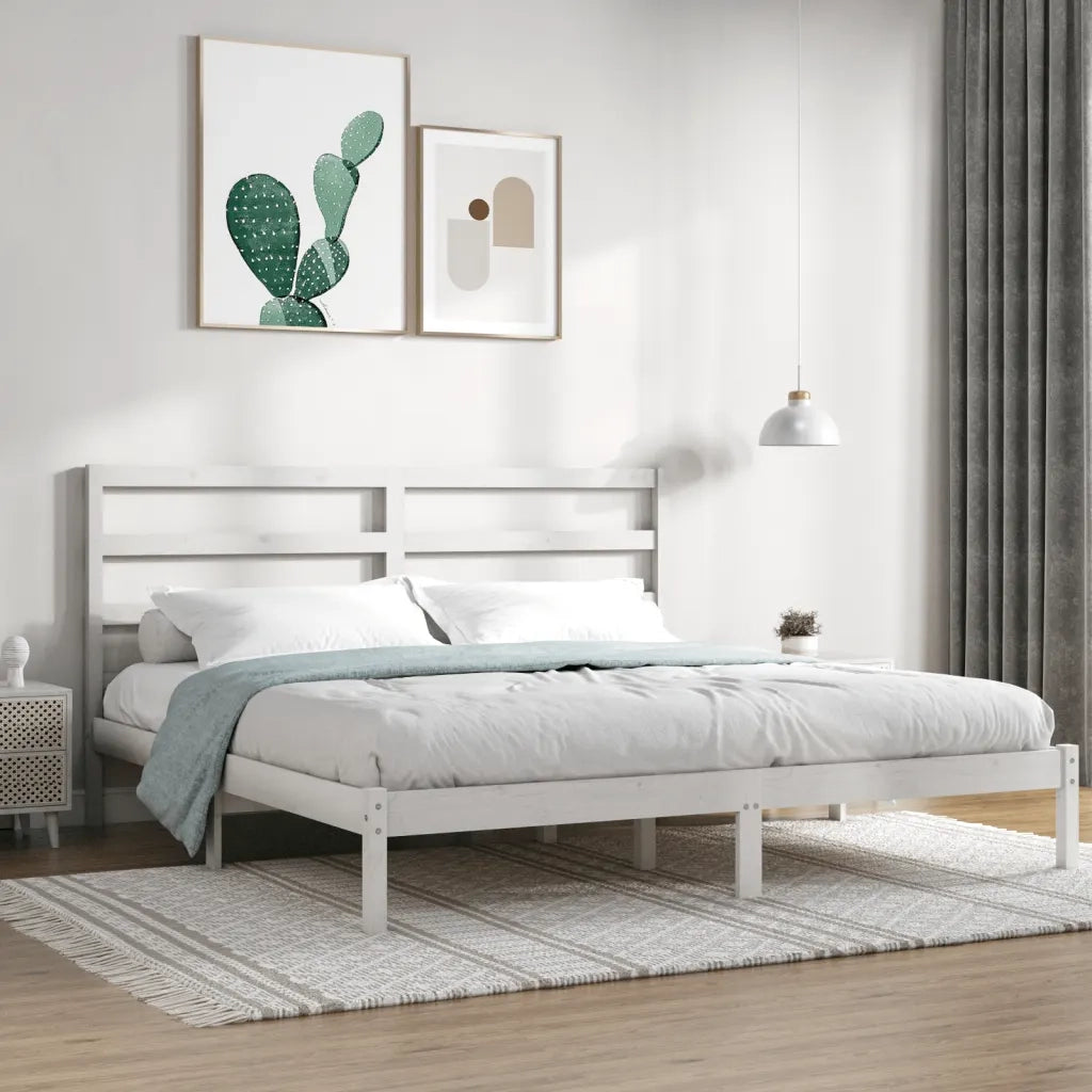 Giroletto senza Materasso-Struttura Letto Bianco 200x200 cm Legno Massello Pino 418824