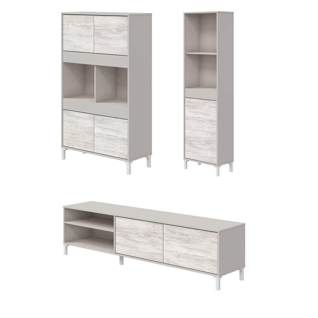 Nibionno, set Mobili da Soggiorno Modulabile, Beige Chiaro