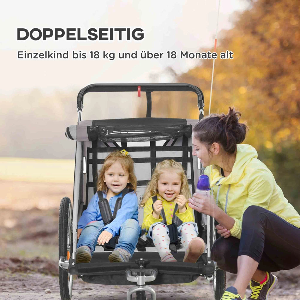 Carrello per bambini, passeggino, con freni, pieghevole, per 2 bambini ¨C zephmum ¨C Grigio/Nero