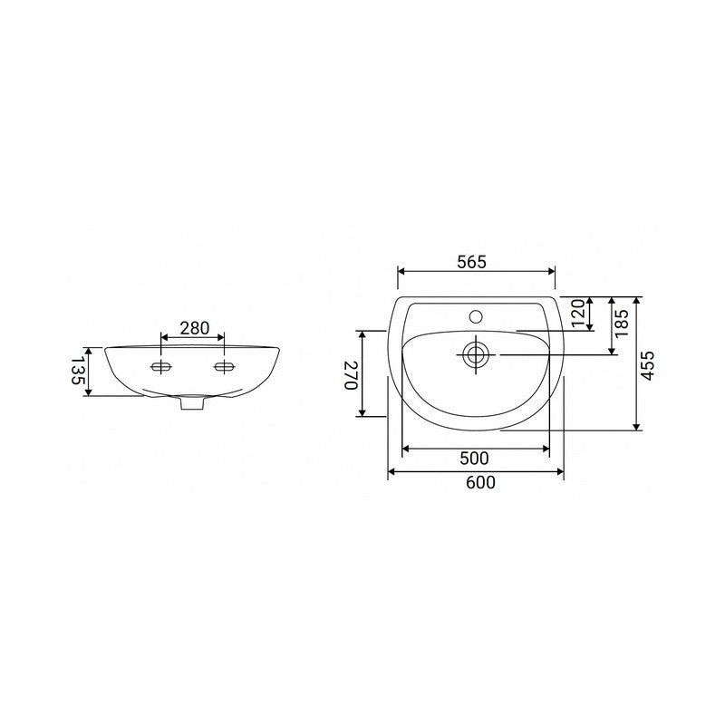 Lavabo Serie Oren 60 cm Bianco