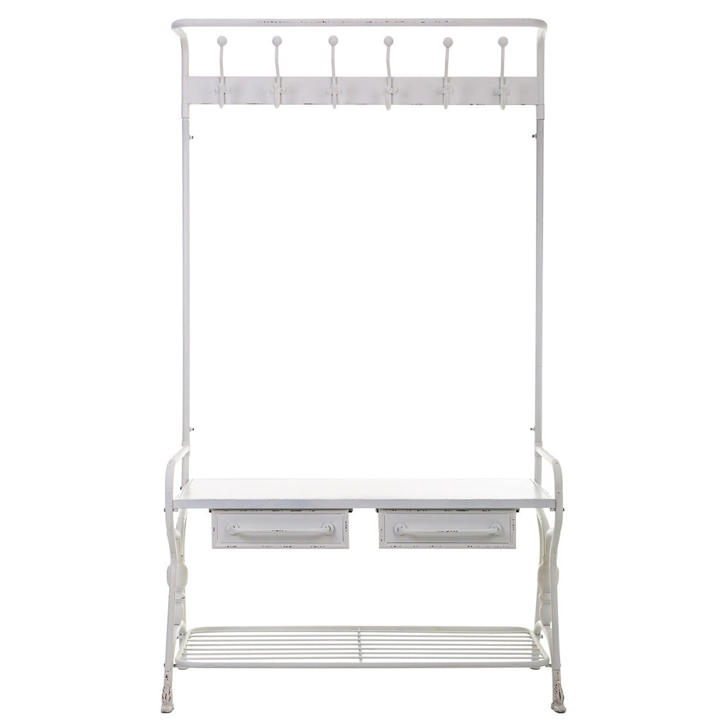 Mobile da ingresso con appendiabiti in metallo bianco 104x39x183h