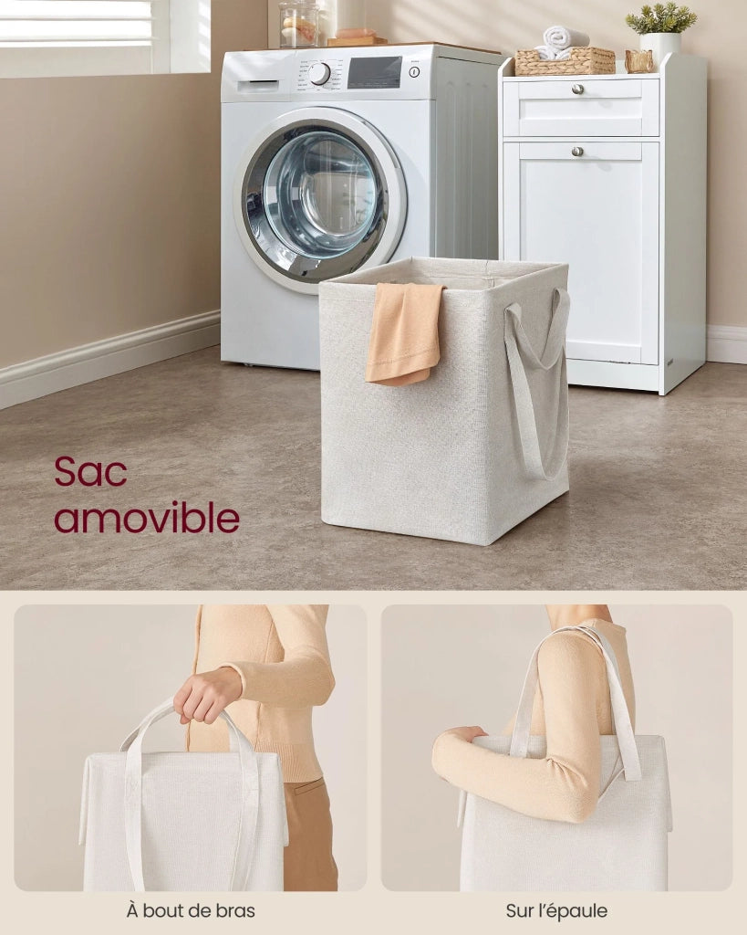 Mobiletto da bagno con cesto portabiancheria e contenitore dotato di 1 cassetto e 1 sacco interno portabiancheria estraibile con manici 40 x 40 x 80,2 cm bianco 12_0006485