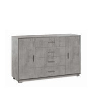 Credenza madia mobile con 2 ante e 4 cassetti 136x41x86H cm in kit di montaggio colore Cemento