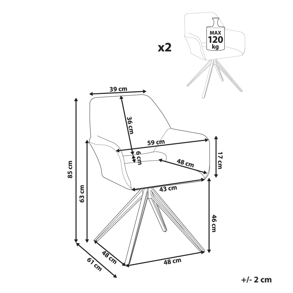Set di 2 sedie da pranzo imbottite in poliestere Bianco sporco con gambe nere in ferro Arredamento per sala da pranzo in stile moderno