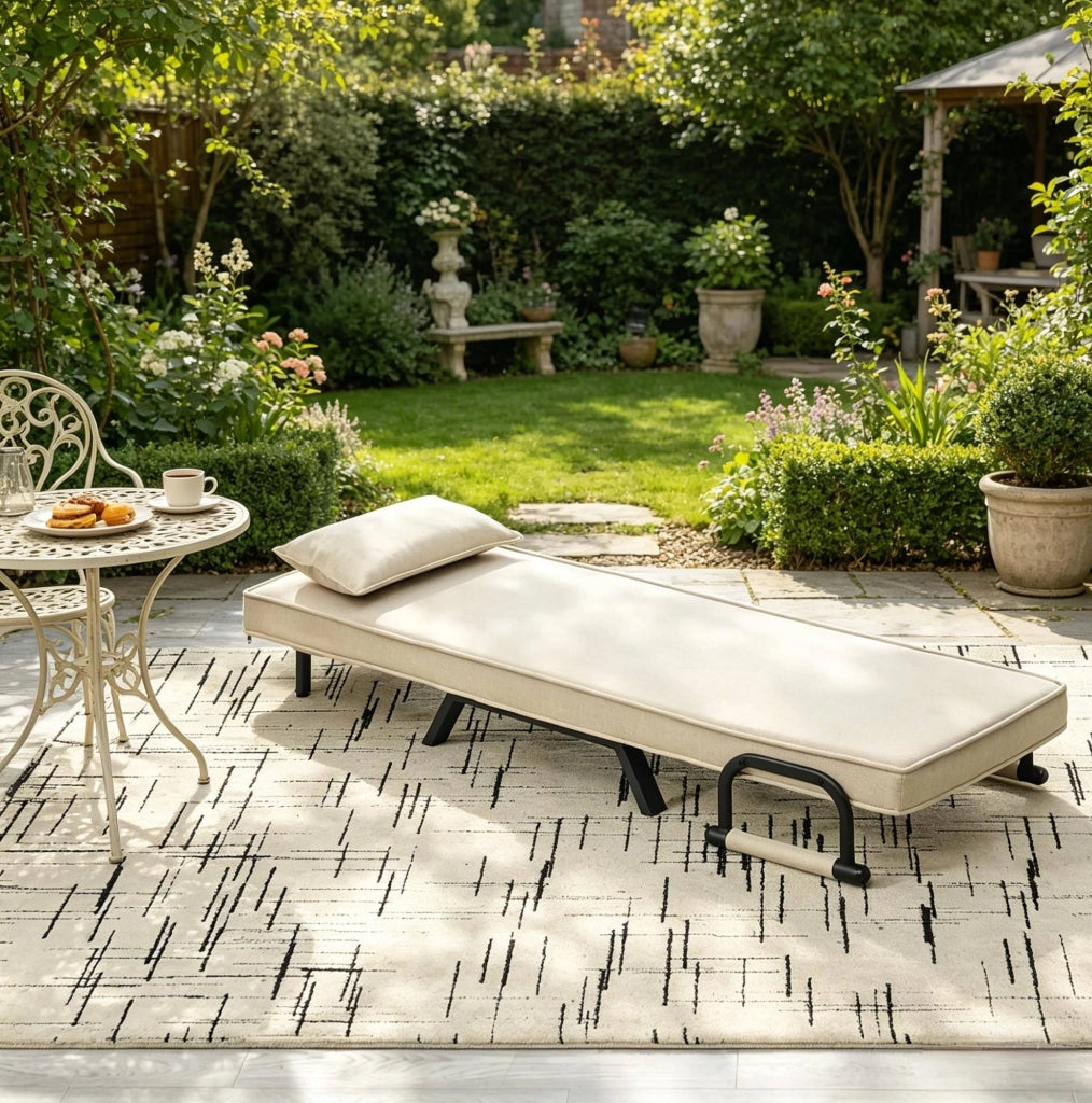 Poltrona letto 3 in 1 con schienale regolabile in lino beige
