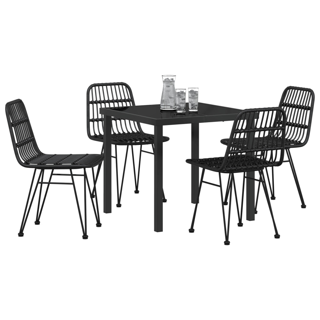 Set da Pranzo da Giardino 5 Pezzi Nero in Rattan Sintetico