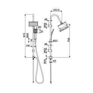 Colonna Doccia Milo con Soffione e Doccetta Quadrati 1 Getto