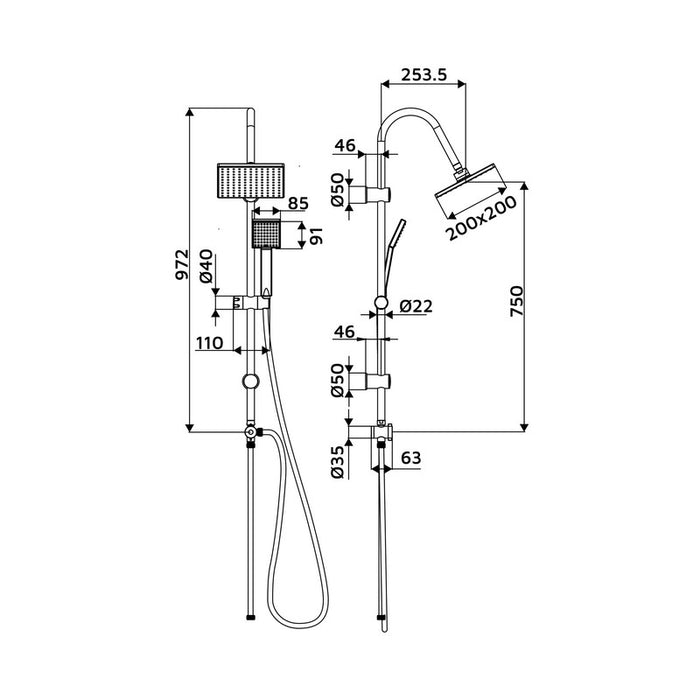 Colonna Doccia Milo con Soffione e Doccetta Quadrati 1 Getto