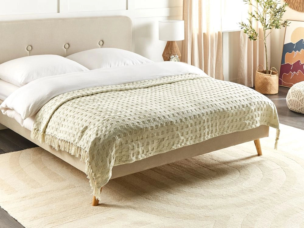 Copriletto in tessuto di cotone bianco sporco 150 x 200 cm con frange Coperta decorativa Biancheria da letto design classico Camera da letto