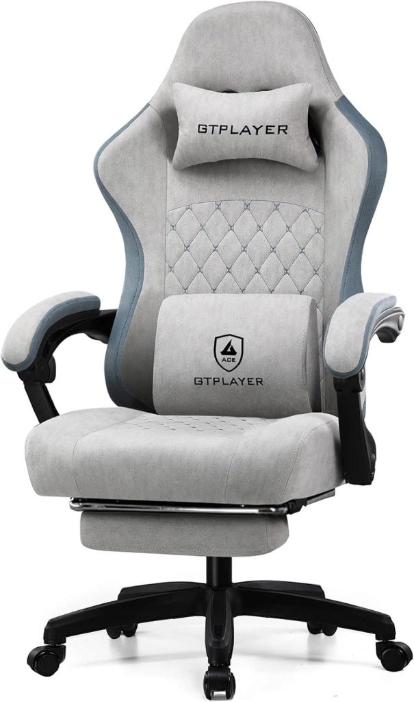 Sedia da gioco in tessuto con poggiapiedi, sedia ergonomica da scrivania per computer con cuscino a molle insacchettate, supporto lombare per casa e ufficio, supporto lombare resistente