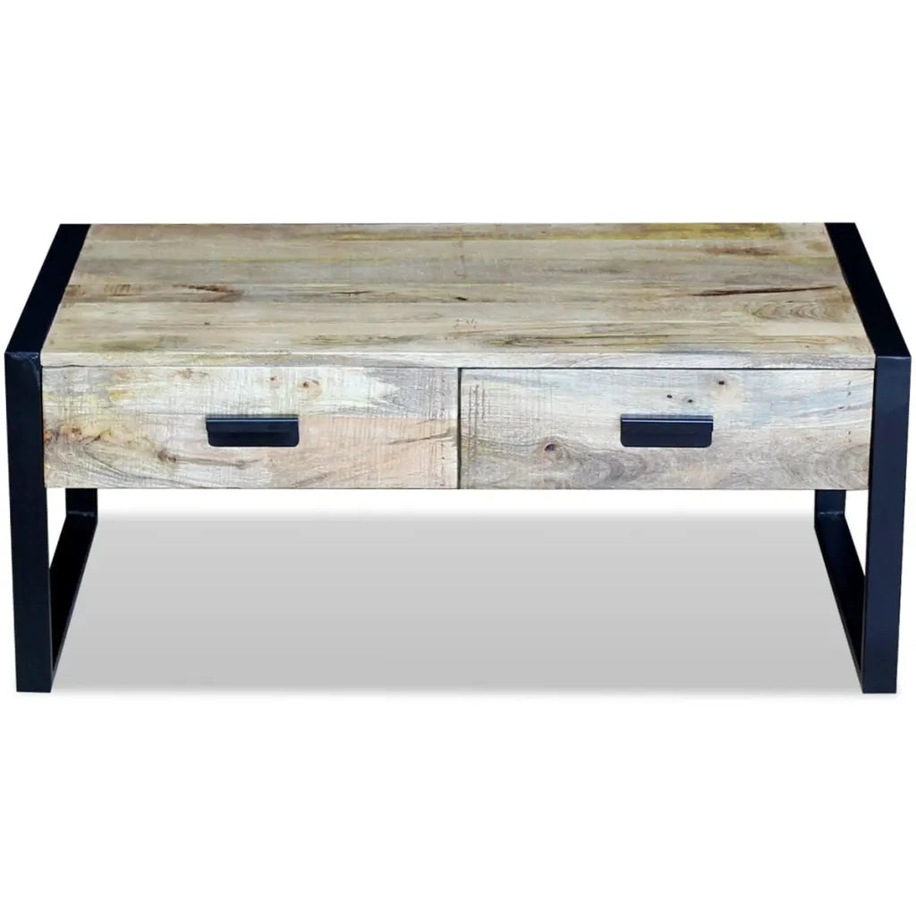 Tavolino da Salotto 2 Cassetti-Tavolino da soggiorno-Tavolo in Massello di Mango 100x60x40cm