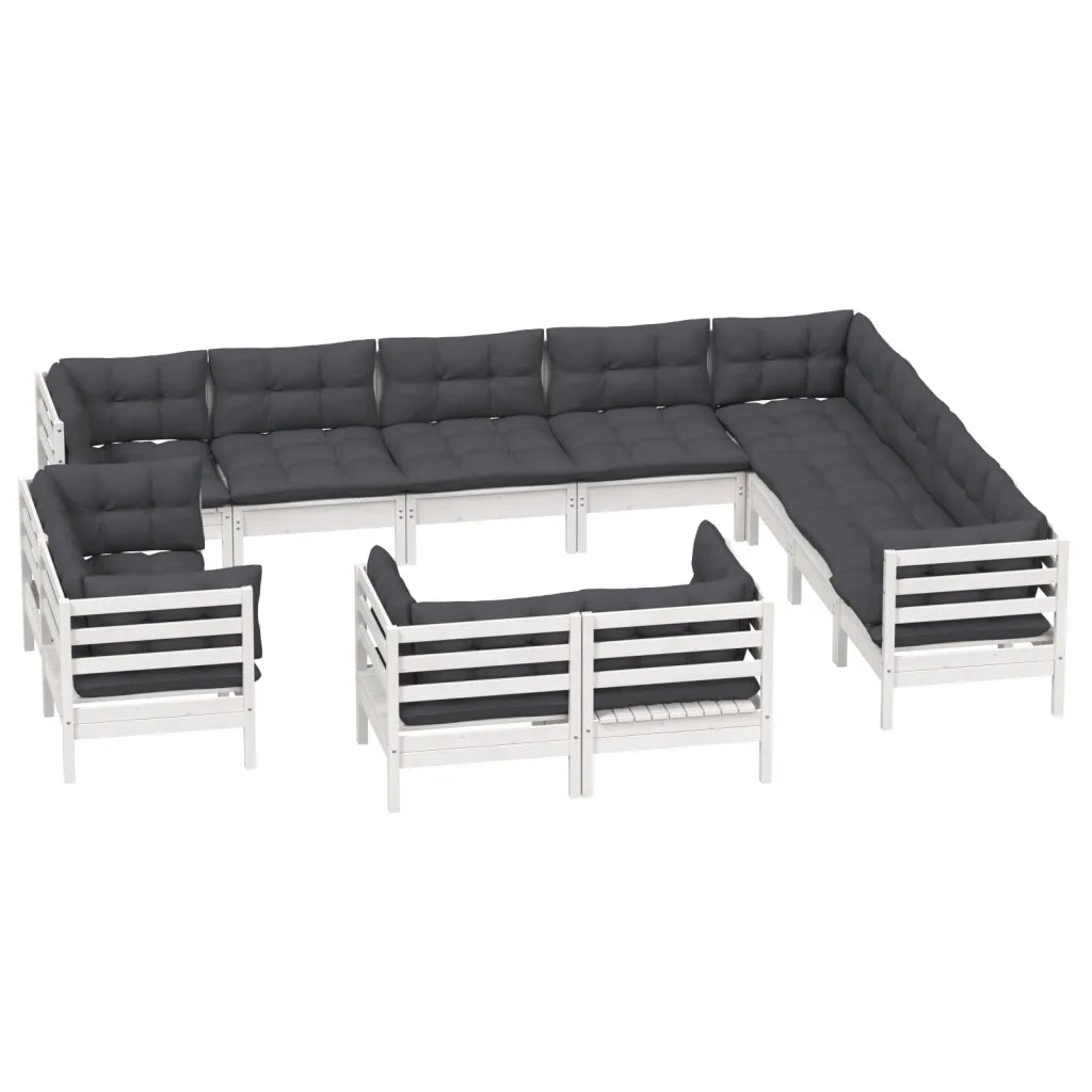 Set Divani da Giardino 12 pz con Cuscini Bianchi Legno di Pino cod mxl 44390