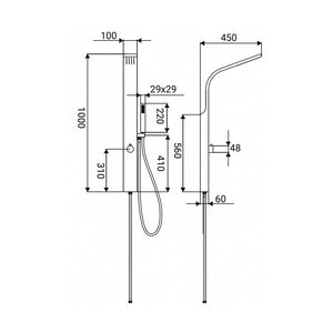 Pannello Doccia Ellen in Acciaio con Spazio Deviatore e Doccetta 1 Getto