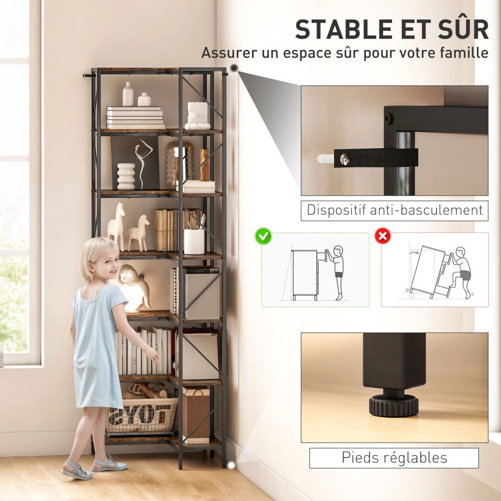Libreria d'angolo industriale 7 livelli ¨C zephmum ¨C 60x60x198 cm marrone