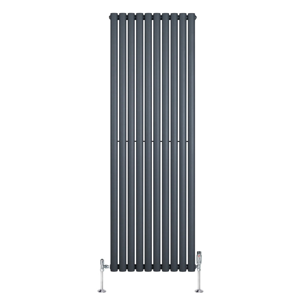 Radiatore Verticale Ovale 1800x600mm Grigio Antracite con Valvole TRV