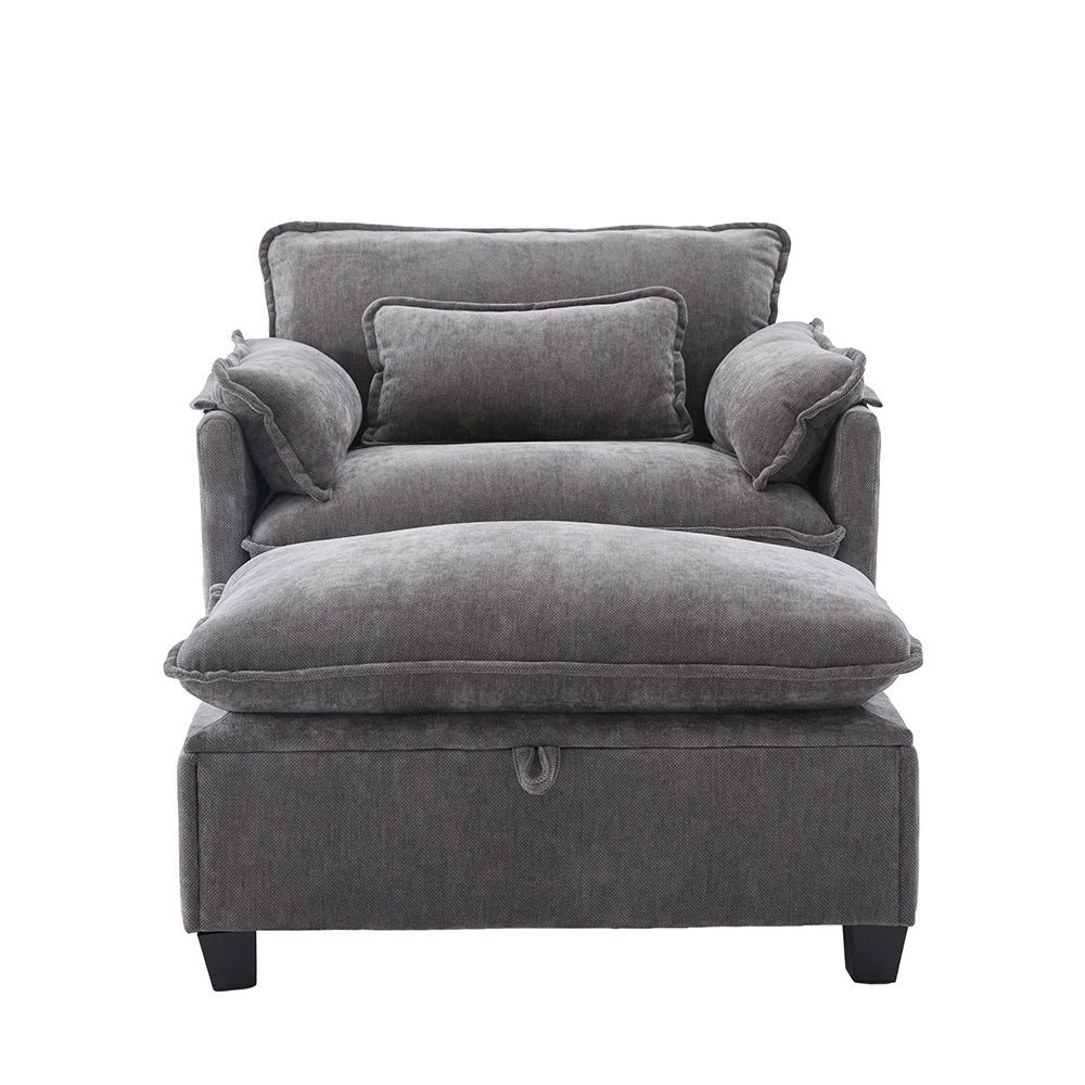 Poltrona oversize - Xylo - con poggiapiedi e pouf tasche laterali velluto