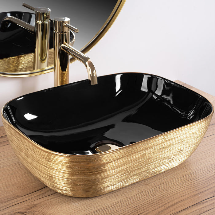 Lavabo Da Appoggio Rea Belinda Black Brush Gold