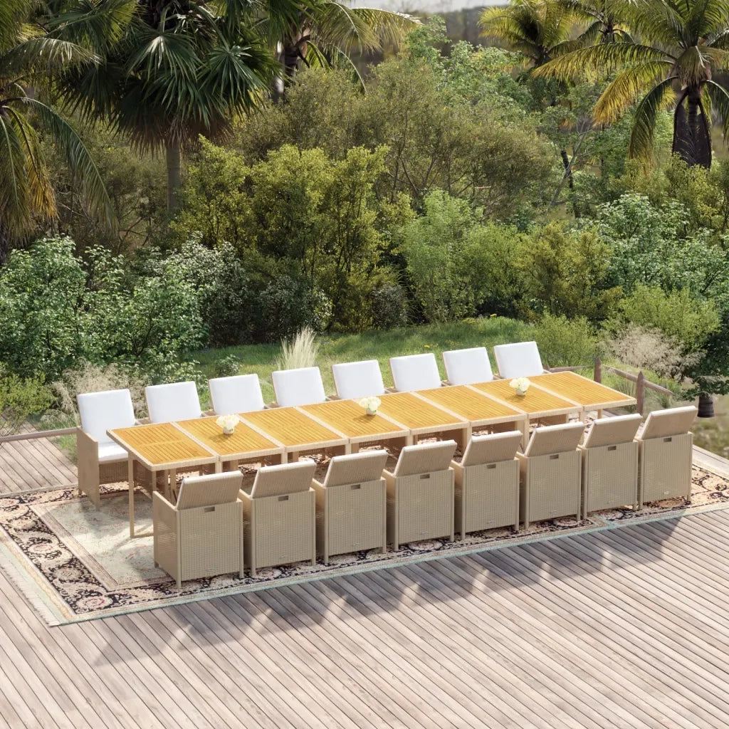 Set da Pranzo per Giardino 17pz con Cuscini in Polyrattan Beige cod mxl 35995