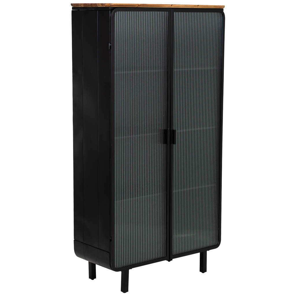Vetrina in metallo, legno e vetro, 2 ante, nero, 84 x 35,8 x 152 h cm