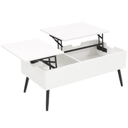 Tavolino da Caffè 100x50x43,6 cm Sollevabile con Piano Doppio e Scomparto Nascosto Bianco